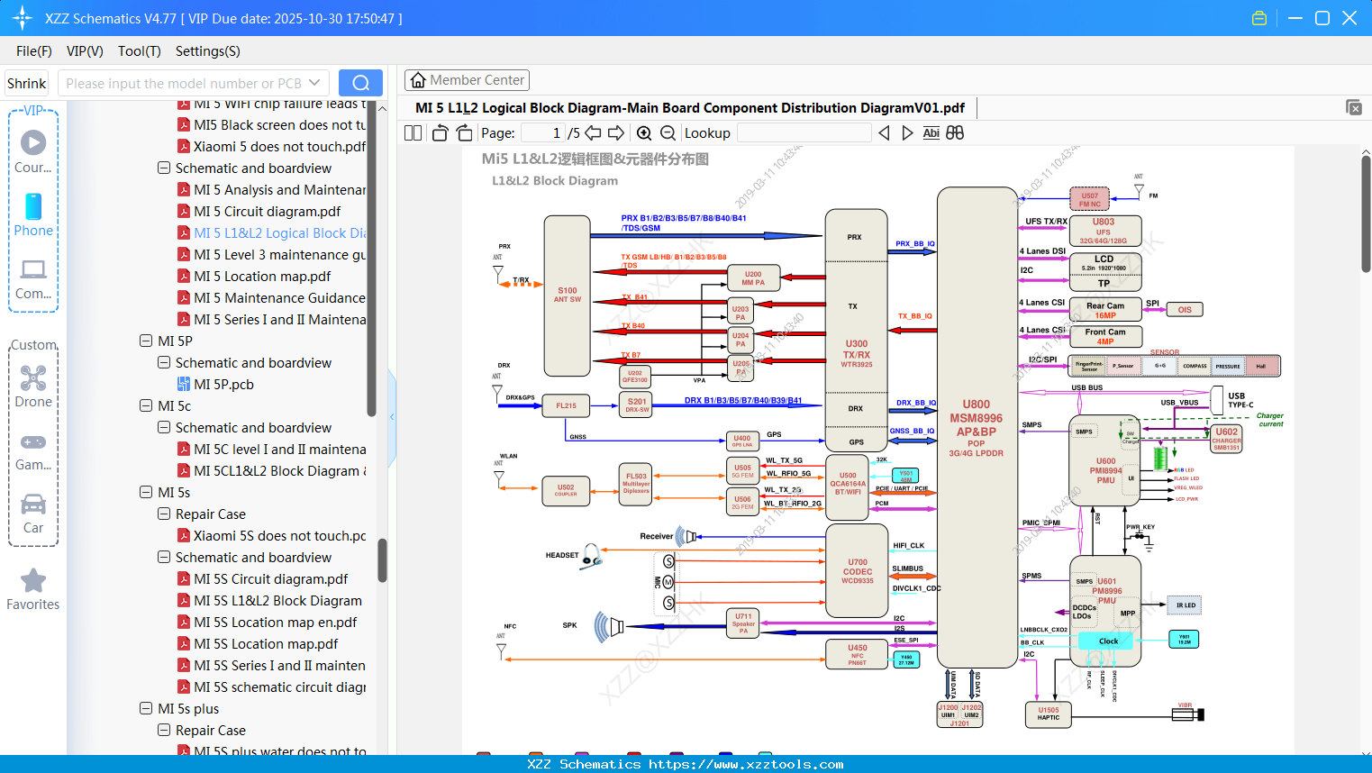 Xiaomi MI 5 L1&L2 Logical Block Diagram-Main Board Component Distribution DiagramV01